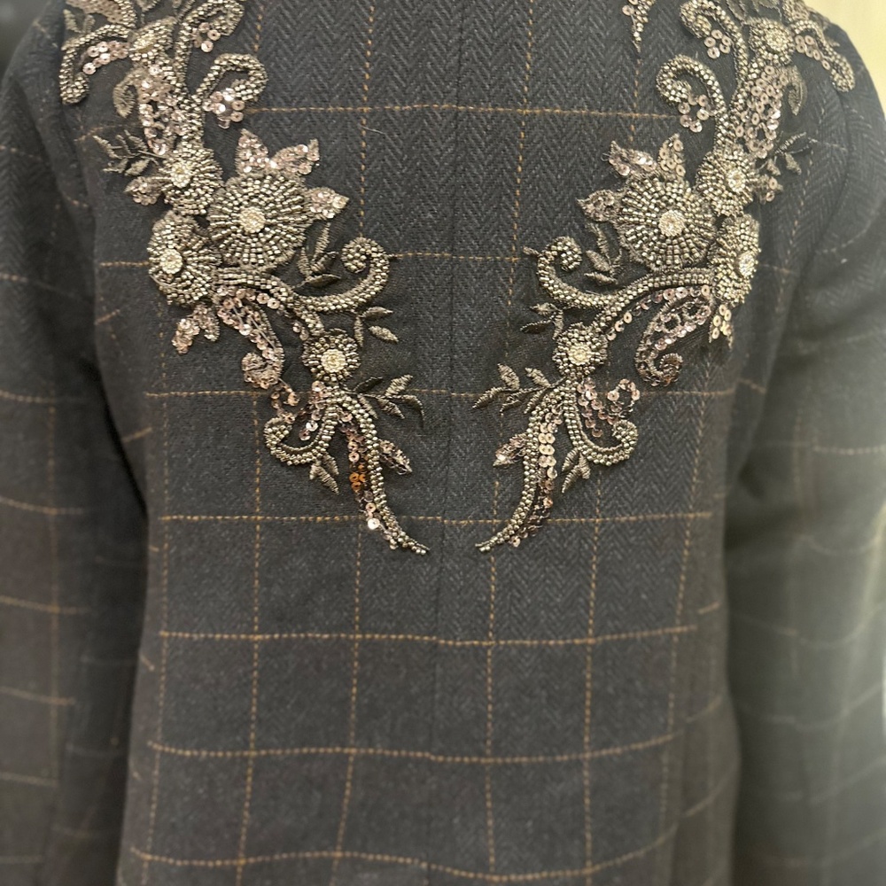 RACHEL ZOE Embellished Blazer Classic charcoal windowpane tailoring - Picture 5 of 6